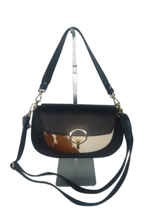 Genuine Charlie Leather “Adeluccina”  Black Leather with Fur Handbag-NWT - Picture 12 of 14